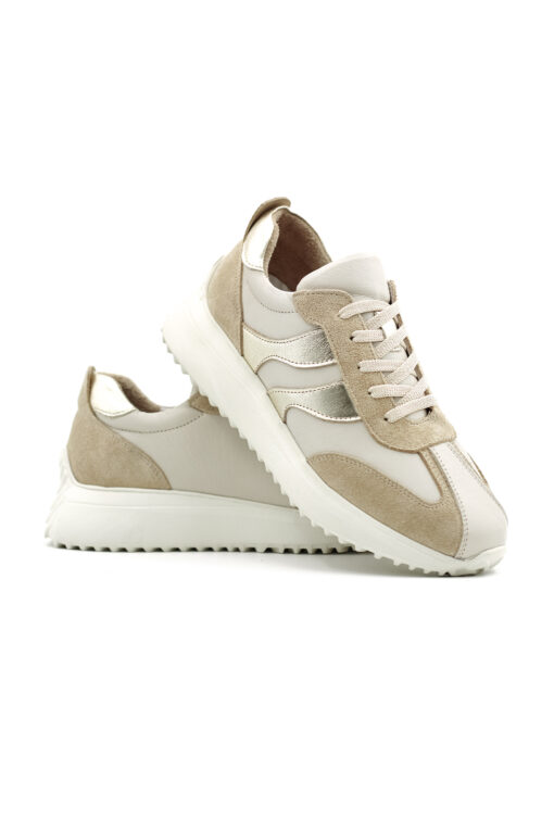 Levarno Duotone Hakiki Deri Kadın Bej – Altın Casual Sneaker Ayakkabı (Süet Detaylı) - Görsel 5