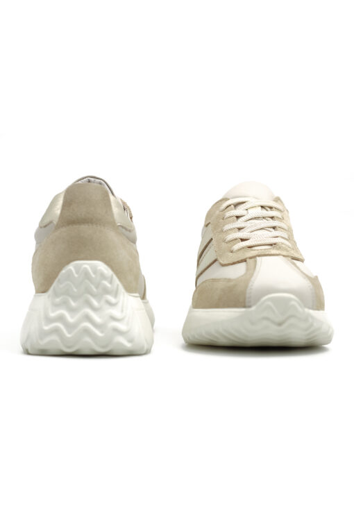 Levarno Duotone Hakiki Deri Kadın Bej – Altın Casual Sneaker Ayakkabı (Süet Detaylı) - Görsel 4