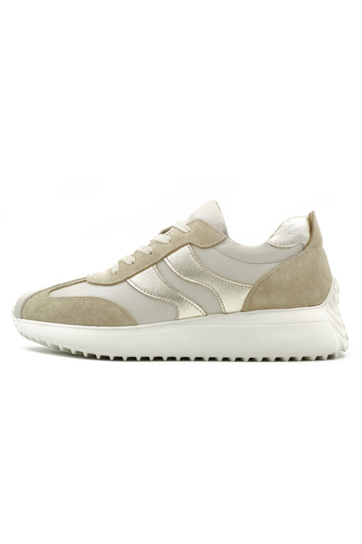 Levarno Duotone Hakiki Deri Kadın Bej – Altın Casual Sneaker Ayakkabı (Süet Detaylı) - Görsel 3