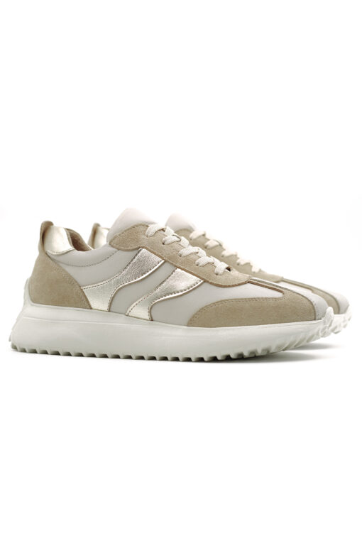 Levarno Duotone Hakiki Deri Kadın Bej – Altın Casual Sneaker Ayakkabı (Süet Detaylı) - Görsel 2
