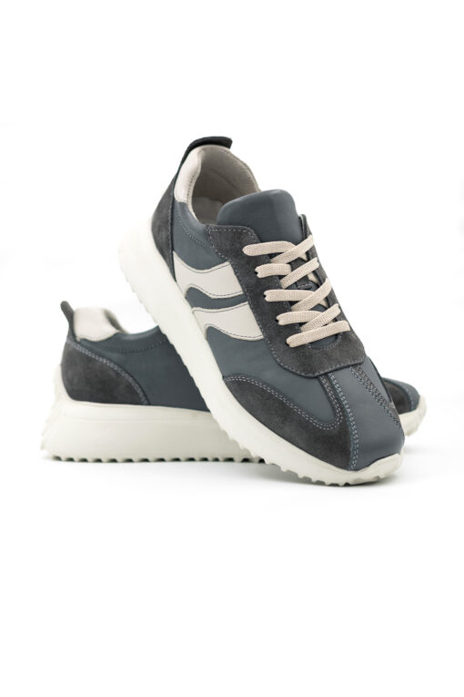 Levarno Duotone Hakiki Deri Kadın Gri – Bej Casual Sneaker Ayakkabı (Süet Detaylı) - Görsel 5