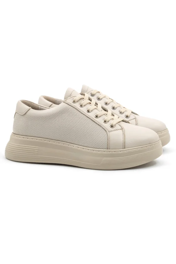 Levarno Hakiki Deri Kadın Bej Casual Sneaker Ayakkabı LV75093 - görsel 3