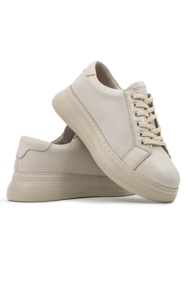 Levarno Hakiki Deri Kadın Bej Casual Sneaker Ayakkabı LV75093 - görsel 6