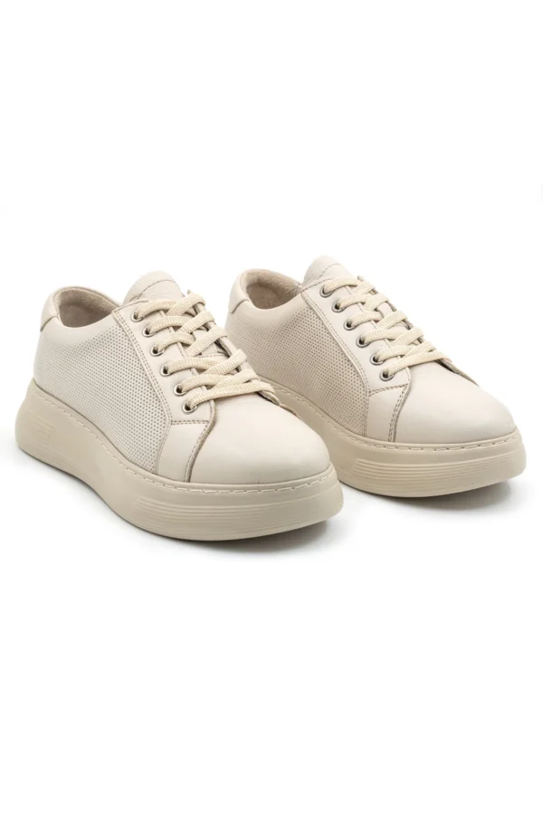 Levarno Hakiki Deri Kadın Bej Casual Sneaker Ayakkabı LV75093 - görsel 5