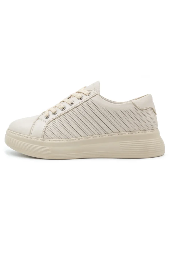 Levarno Hakiki Deri Kadın Bej Casual Sneaker Ayakkabı LV75093 - görsel 4