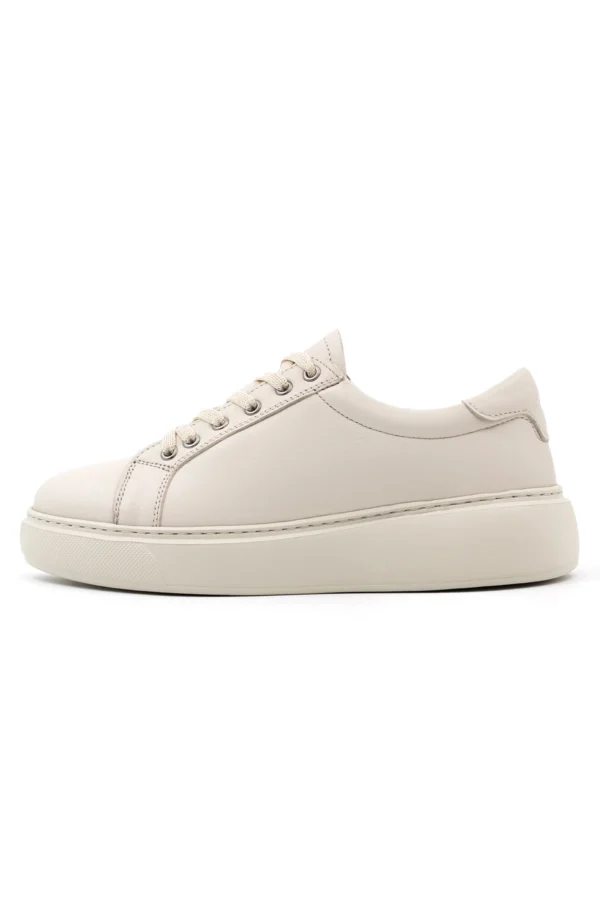 Levarno Hakiki Deri Kadın Bej Casual Sneaker Ayakkabı LV75094 - görsel 4