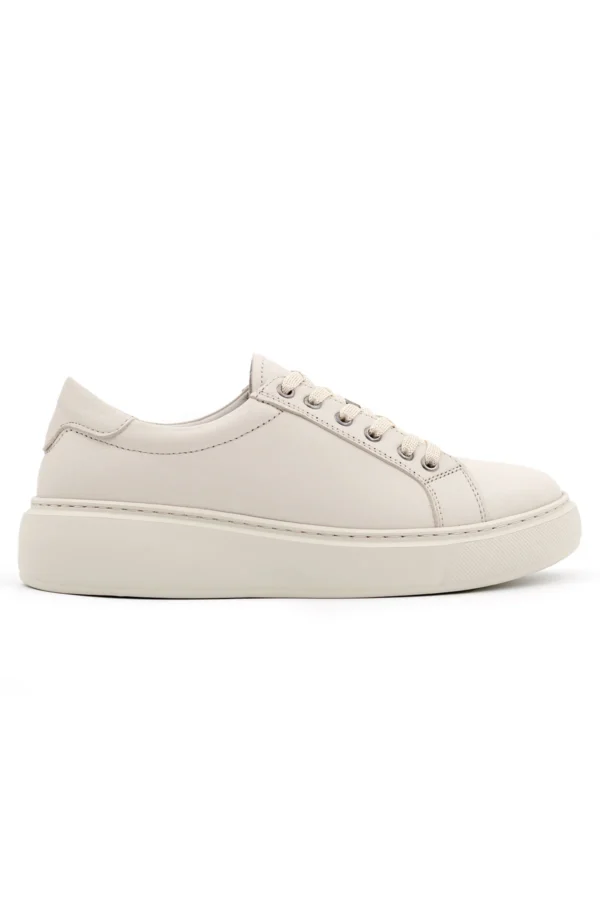 Levarno Hakiki Deri Kadın Bej Casual Sneaker Ayakkabı LV75094