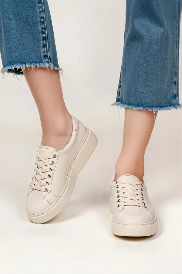 Levarno Hakiki Deri Kadın Bej Casual Sneaker Ayakkabı LV75094 - görsel 2