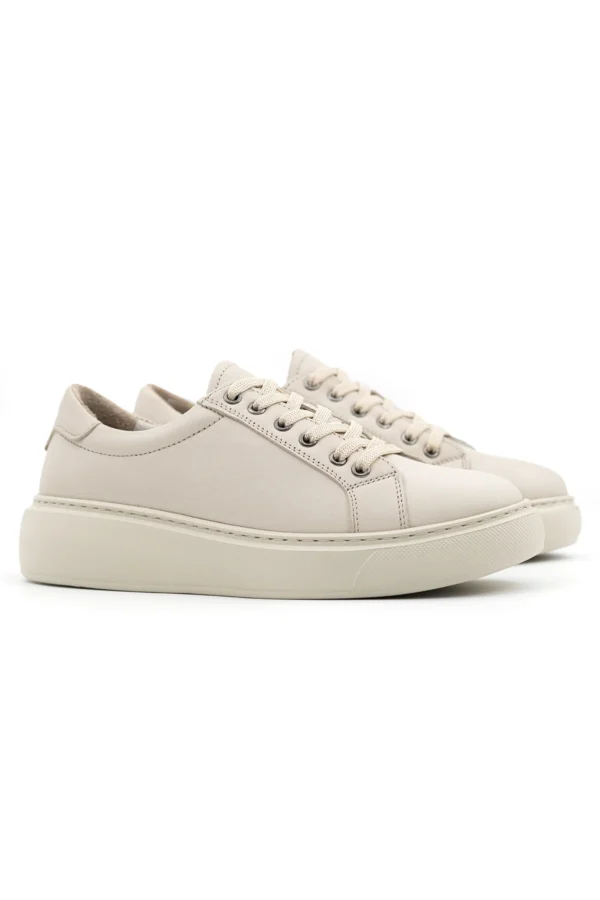 Levarno Hakiki Deri Kadın Bej Casual Sneaker Ayakkabı LV75094 - görsel 3