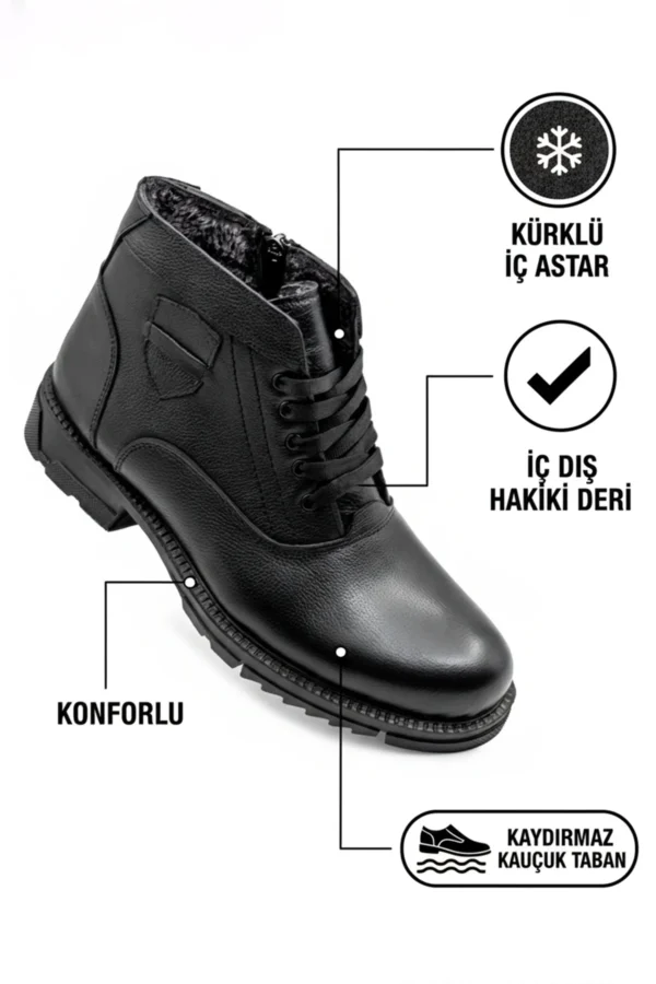 Levarno Hakiki Deri İçi Kürklü Fermuarlı Kışlık Siyah Günlük Erkek Bot LV53974 - görsel 3