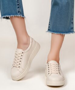 Levarno Luce Hakiki Deri Kadın Bej Casual Sneaker Ayakkabı