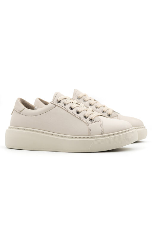 Levarno Luce Hakiki Deri Kadın Bej Casual Sneaker Ayakkabı - Görsel 3