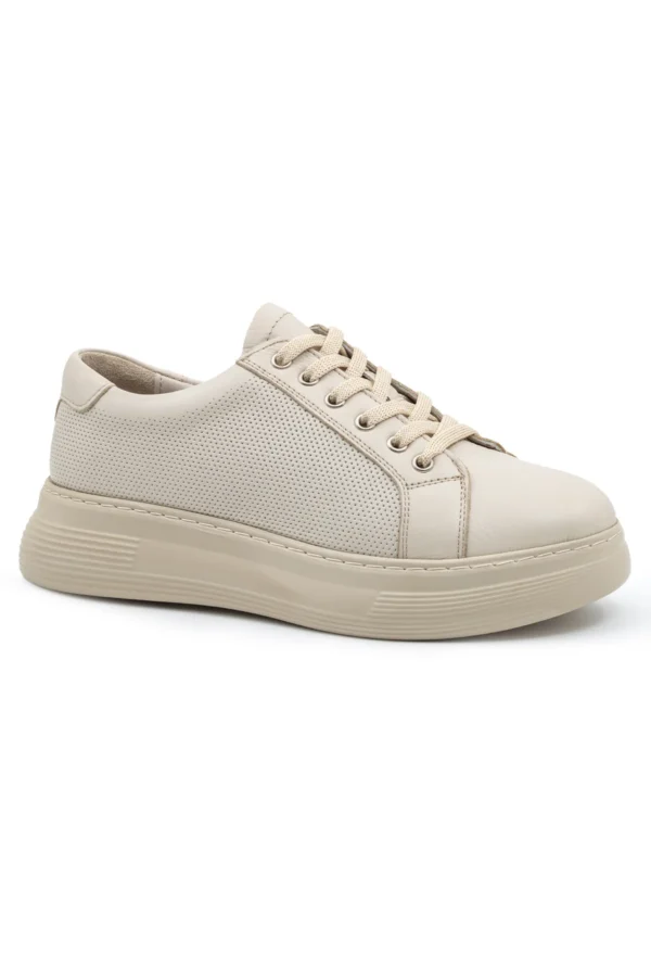 Levarno Hakiki Deri Kadın Bej Casual Sneaker Ayakkabı LV75093